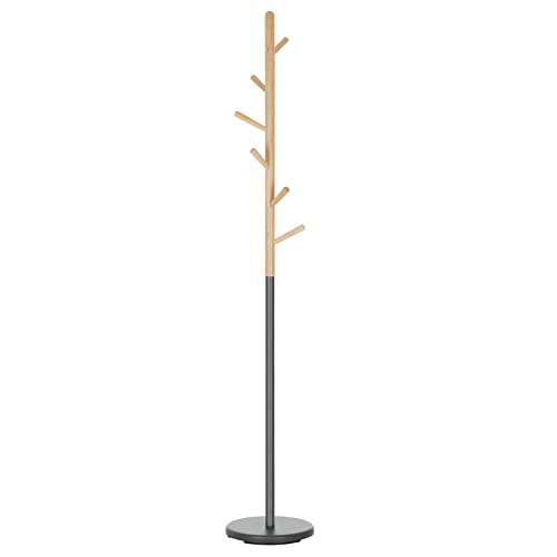 IDIMEX Kleiderständer Enrico, Elegante Standgarderobe mit 6 Haken, schöner Garderobenständer aus Metall und Kieferholz in grau/Natur