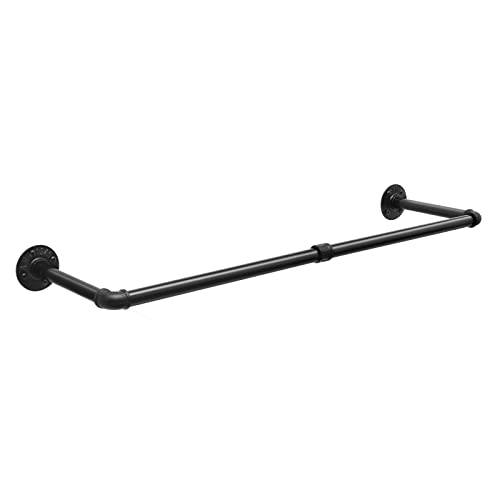 eSituro Kleiderstange zur Wandmontage, Abnehmbare Kleiderständer im Industrie-Design, Rohr-Kleidergestell Wandaufhänger für Kleidung Lagerung Schwarz 100 cm SGR0128