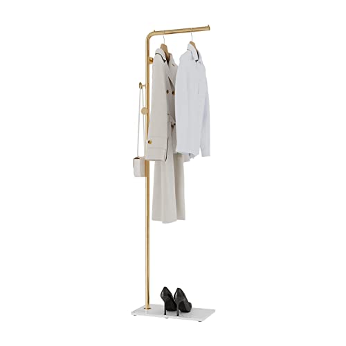 LOFTPLUS Garderobenständer Stabil Metall Kleiderstange - 170cm Modern Kleiderständer mit Haken für Kleidung, Taschen and Schuh, Coat Rack für Entryway, Wohnzimmer, Schlafzimmer, Büro(Gold)