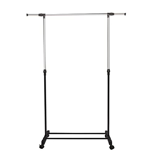 ilkqeppe Kleiderständer auf Rädern, Kleideraufbewahrungsständer, gut belastbar, höhenverstellbar, stanzfrei, platzsparend, freistehender Schuh- und Wäscheständer aus Edelstahl mit Rädern Schwa