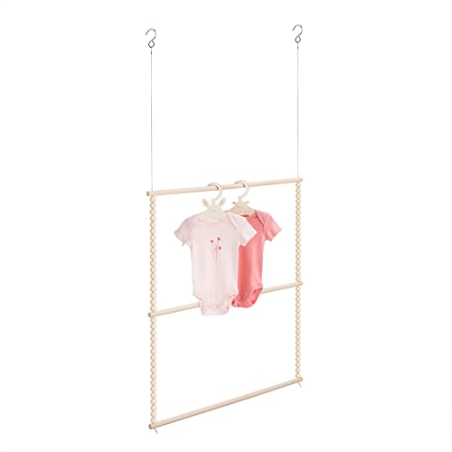Navaris Baby Hängegarderobe aus Holz - Kinder Kleiderstange Garderobe mit Holzperlen - Kleiderständer für bspw. Kleiderbügel - Stange mit Haken - Deckenmontage