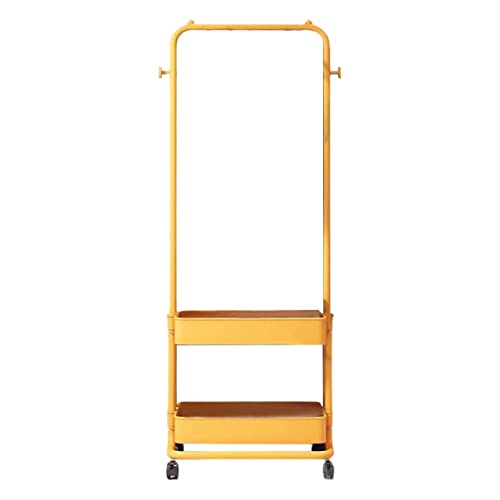 QHFTREX 2-in-1-Kleiderständer, Garderobenständer mit 2-stufigem Korb, Rollbarer Kleider-Organizer auf Rädern für Zuhause, Schlafzimmer, Wäscherei, kleine Räume, Eingangsbereich/Gelb powerfully