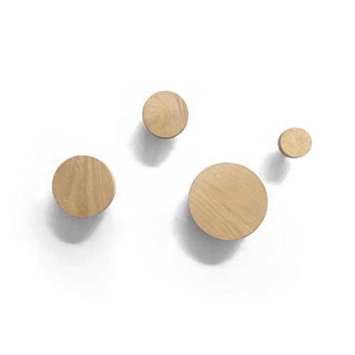 anaan Bubble Wandhaken rund Garderobenhaken aus Holz Kleiderhaken Wandgarderobe Wandmontage Wanddeko Modern Design (4er Set Buche)