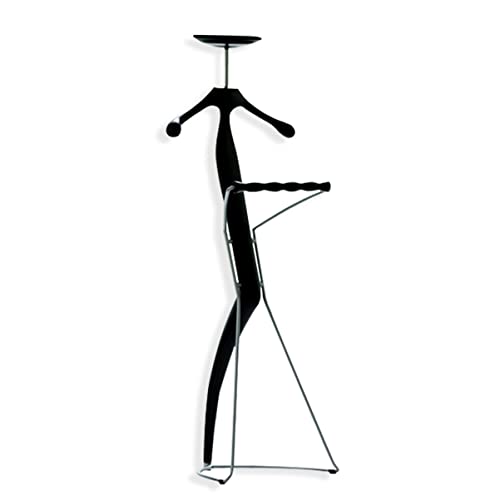 WQZStar Herrendiener, freistehend, mit Ablage Oben, Kontur-Kleiderbügel mit Hose, Krawatte und Gürtel, einfach zu montieren, für Wohnzimmer, Schlafzimmer (schwarz, 46 x 126 cm) (schwarz, 46 x 126 cm)