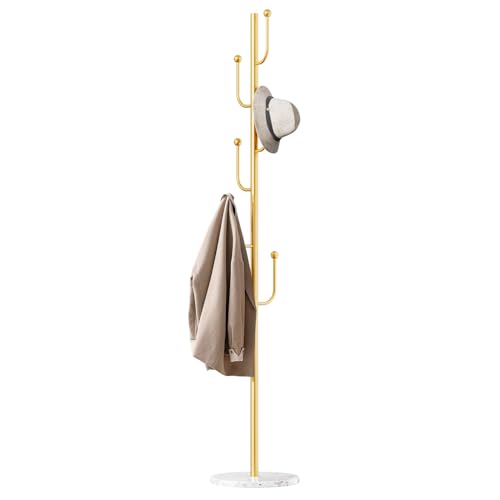 OSKOPWRC Garderobenständer in Kaktusform, Kleiderständer aus Metall mit Sockel natürlichem Marmor, robuster, freistehender Mehreren Haken für Taschen und Jacken, moderner Organizer den Gold & Weiß