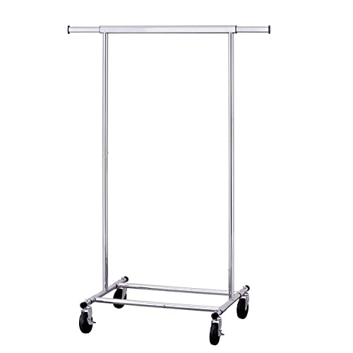 Tatkraft Darren Kleiderständer Stabil, Bis 100KG, Schwerlast Kleiderstange auf Rädern, Rollgarderobe, Verstellbar 70-121x49x150cm, Pull-up-Montage in 1 Min, Chrom Stahl