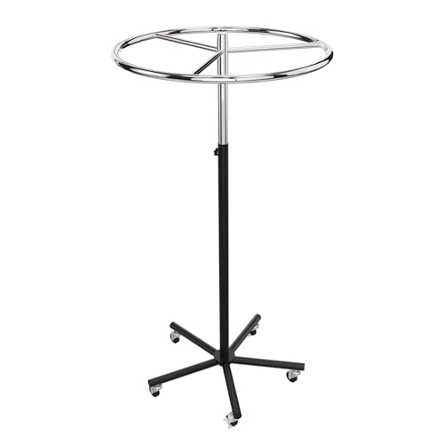 Aigentlich Rundständer rollbar, Kleiderständer höhenverstellbar von 115-165 cm Gestell schwarz, Drehständer Ring 74 cm verchromt, Rollständer inkl. 5 Rollen, Profi-Ringständer