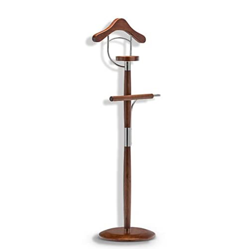 WIQUYBML Herrendiener, Anzugständer für Damen und Herren, konturierter Kleiderbügel mit Kleiner Ablage, Hosenstange aus Holz, Kleiderständer für Organizer (Farbe: Braun, Größe: 35 x 138 cm)