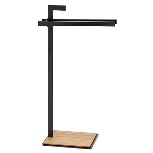 Kela stehend 82,5cm, Eichenholz, Handtuchständer mit 2 Handtuchstangen, OAK, Metall pulverbeschichtet, Handtuchhalter schwarz matt, 82,5 cm