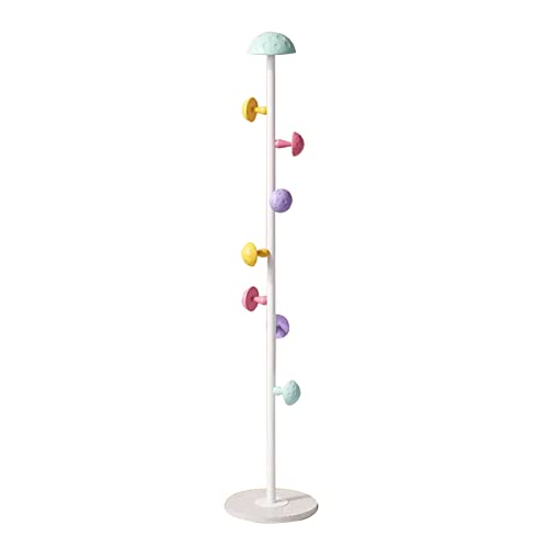 GOGUANG HAIYU- Garderobenständer für Kinder, Freistehender Kleiderständer aus Metall, Schlafzimmer-Kleiderbügel mit 8 Pilzhaken, Niedlicher Hängeständer für Mäntel, Hüte, Taschen, Schals(Color:Weiß)