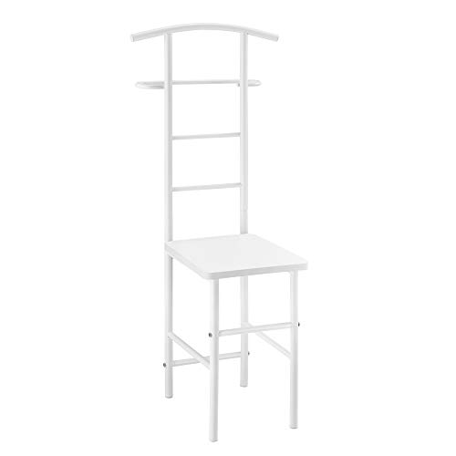 [en.casa] Herrendiener 107 x 45 x 45 cm Kleiderständer Freistehend Stummer Diener mit Kleiderbügel Hosenhalter Ablage Metallgestell Weiß