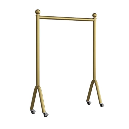 Rollbarer Kleiderständer aus goldenem Metall mit Rädern, Verstellbarer Kleiderständer für Zuhause und Geschäft, tragbarer Kleider-Organizer, Präsentationsschiene (120 x 40 x 155 cm)