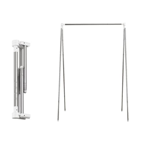 ANLEBUY Tragbarer kleiderständer Klappbar, mit Ausziehbarer Kleiderstänge Faltbar Garderobenstander, Leicht Clothes Rack für Tanz, Reisen, Camping, Wäsche, klein + 3 Platzsparende Kleiderbügel