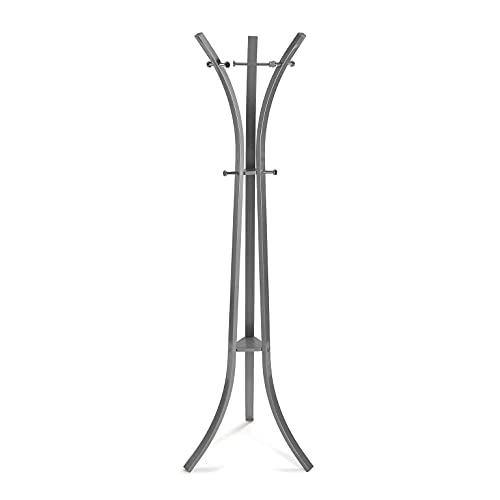 Versa Kiefer Minimalistischer Garderobenständer für den Eingangsbereich, mit 6 Haken oder Kleiderbügeln für Kleider, Maßnahmen (H x L x B) 175 x 58 x 58 cm, Metall, Farbe: Grau
