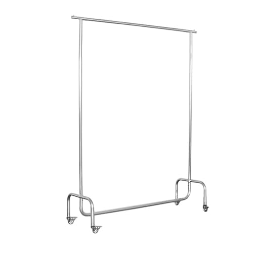 Generisch Rollbarer Kleiderständer aus Edelstahl mit Rädern, robuster Kleider-Organizer, Kleiderständer mit Einzelschiene für Schlafzimmer und Waschküche, 100 kg Tragkraft, Silber, 100 x 40 x 150 cm