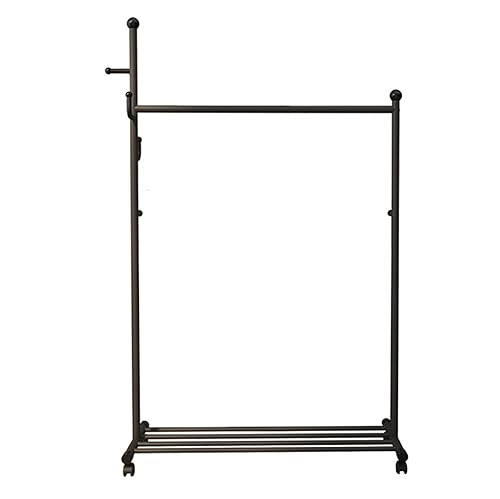 Generisch Rollbarer Kleiderständer aus Industrierohr mit Rädern, Mobiler Kleiderständer mit unterem Regal und Haken, Schwarzer Kleiderständer für Schlafzimmer und Waschküche, 68 x 43 x 170 cm