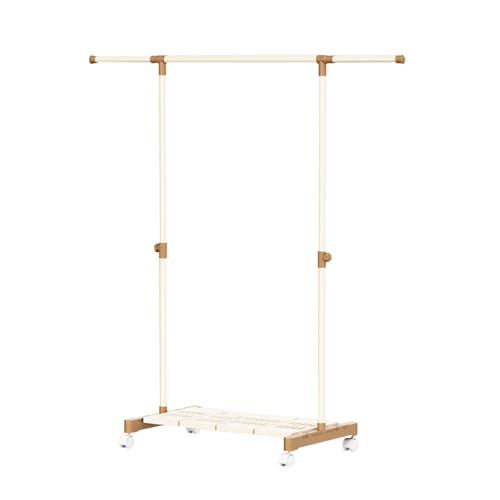 Generisch Teleskop-Garderobenständer mit PP-Regal, verstellbar, 91156 cm, rollbarer Garderobenständer für den Balkon, Kleiderstange für Schlafzimmer, Flur, Waschküche, für Pullover, Röcke, Schuhe