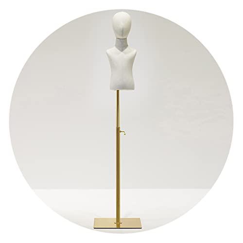 ZAPION Schaufensterpuppen-Torsokörper für Kinder, halblanges Dummy-Modell mit Kopf, höhenverstellbarer Kleiderständer, quadratischer Metallsockel mit Leinenbezug, 4 Größen