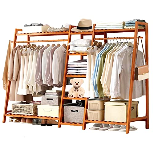 Kleiderständer Stabil Holz Offener Kleiderschrank mit 2kleiderstange Garderobe mit ablage aus Bambus für Schlafzimmer Flur Wohnbereich,190x 40x38cm
