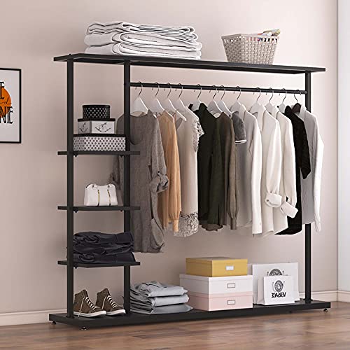 XI FA Garderobenständer im Industrie-Design Doppelpoliger Schlafzimmer-Kleiderständer mit unterem Ablagefach für Freistehend Schwarz Metall Industrie Pfeife Kleiderstange