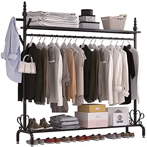 Kleiderstange aus Metall, Multifunktional Schmiedeeisen Garderobenständer, Offener Kleiderschrank Freistehender Kleiderbügel Schlafzimmer Mit Unterem Lagerregal, Bis 75kg Belastbar