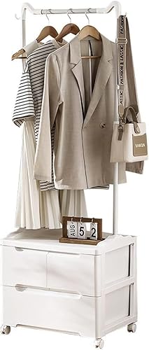MAVERY Solider Kleiderständer, 3-in-1-moderner weißer Kleiderständer, obere Stange und 2 Regale, mit Rollen, 360° drehbar, Tragkraft 40 kg, einfach zu montieren, 54 x 41,5 x 160 cm