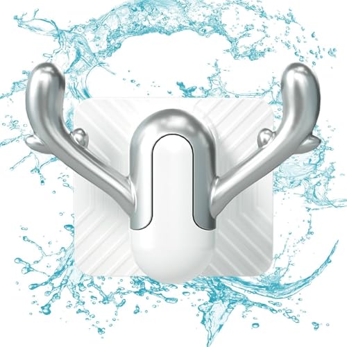 Huayeex Kleiderhaken, selbstklebender Wandhaken, Geweih-Form, Handtuchhalter, Kleidung, Hut, Tasche, Kleiderbügel, Doppelzinken-Haken, Hausschuh-Organizer