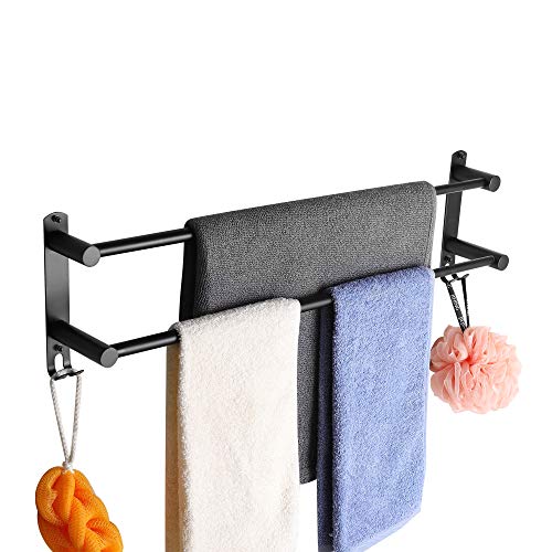 Handtuchhalter Ausziehbar 43-78CM Edelstahl Ohne Bohren Handtuchstange Wand Wandregal Geeignet für Badezimmer küche badetuchhalter (Schwarz 2-Schicht)