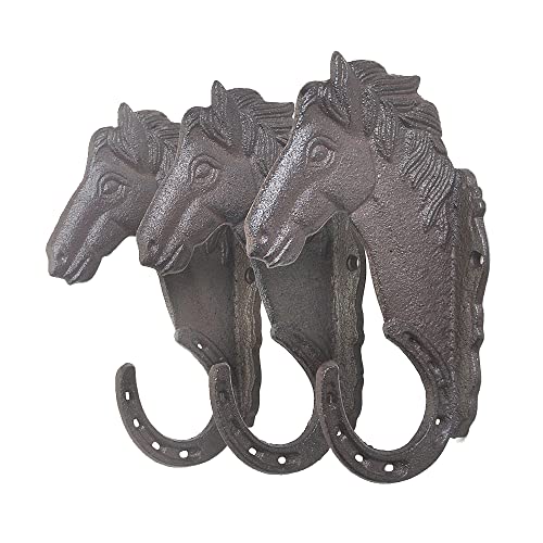 TentHome 3er Set Vintage Garderobenhaken Wandhaken Garderobe Wandgarderobe Pferdekopf Gusseisen Antik Kleiderhaken Schlüsselhaken Landhaus Pferd/Elefant Deko Pferdekopf
