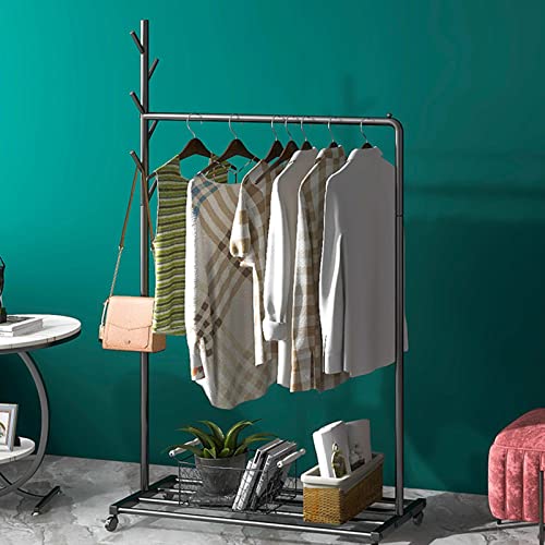 AZHANGYB Kleiderstander Klappbar Mit Rollen, Garderobenstander Metall, Kleiderstange Klappbar Metall, Kleiderwagen Stabil, Kleiderhaken Klappbar Auben, FüR Schlafzimmer (Black 60cm)