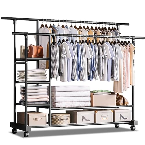 ALKNOT - Kleiderständer,Kleiderstange,Kleiderständer auf Rollen,kleiderstange rollen,kleiderständer stabil,kleiderständer mit rollen(Schwarz)