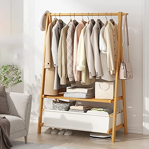 Kleiderständer Bambus, Klappbar Garderobenständer Mit Schuhablage Kleiderstange Haken Für Schlafzimmer Kleiderstand Flur Wohnzimmer Mehrzweck (66cm, 86cm, 116cm)