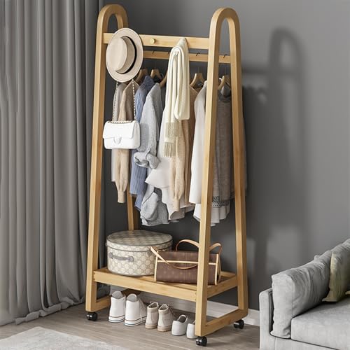 Kleiderständer mit Rädern, Kleiderständer, Rollbarer Kleiderständer mit Ablage, Moderner Kleiderständer, für Schlafzimmer, Garderobe, Wäscheaufbewahrung (Hellbraun, 60 cm)