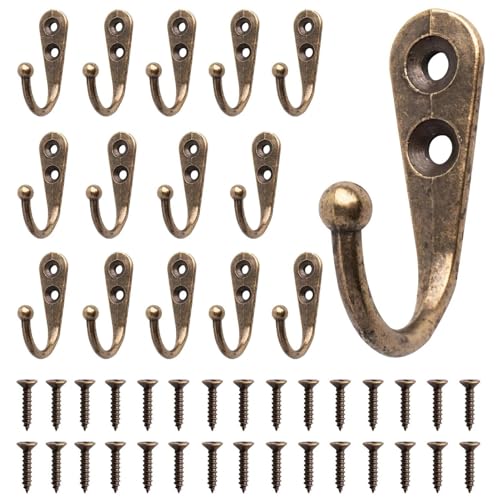 15 Stück Klassische Metall Haken, Wand Haken im Antik Guss Eisen Design Schlüsselhaken Bronze Mantelhaken mit Schrauben Vintage Kleiderhaken Mini Huthaken Vintage Haken für Handtücher Bad Küche