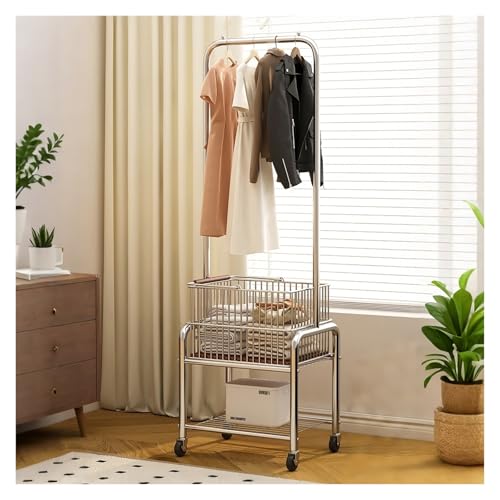 Rollbarer Kleiderständer mit Rädern – Kleider-Organizer aus Metall mit Regalen, freistehender Kleiderständer für Schlafzimmer und Wohnzimmer, tragbare Aufbewahrungslösung zum Aufhängen von K
