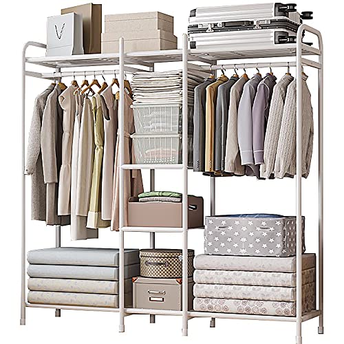 Metall Kleiderständer, Garderobenständer mit 3 Ablagen und Kleiderstange, Garderobe Wäscheständer Kleiderstange mit Schuhregal, Platzsparend Ständer für Schlafzimmer-154x40x150cm