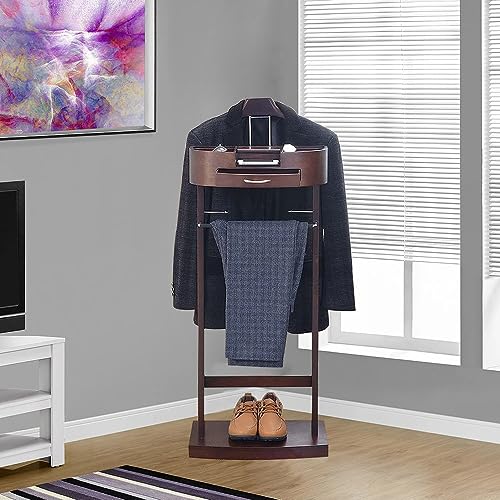 Valet Stand Hölzern Herrendiener Stummer Damen Diener Holz Jackenständer Kleiderständer für Flur-Ankleidezimmer Kleiderbutler mit Aufbewahrungsfach