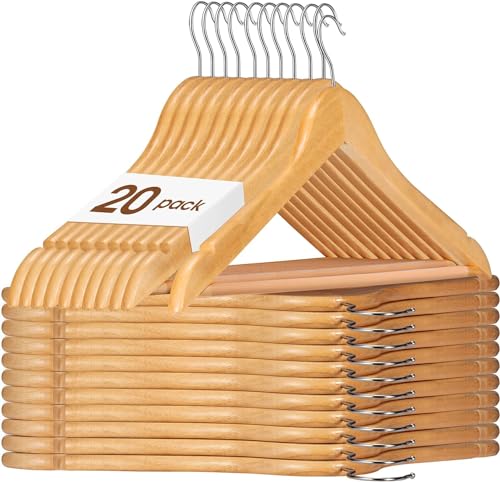 HOUSE DAY Kleiderbügel Holz Natur Kleiderbügel Natur Holz Kleiderbügel 20 Stück Kleiderbügel Stabil Kleiderbügel Drehbar Jackenbügel Anzugbügel Kleiderbügel Holz Breit 44,5cm aus Naturholz