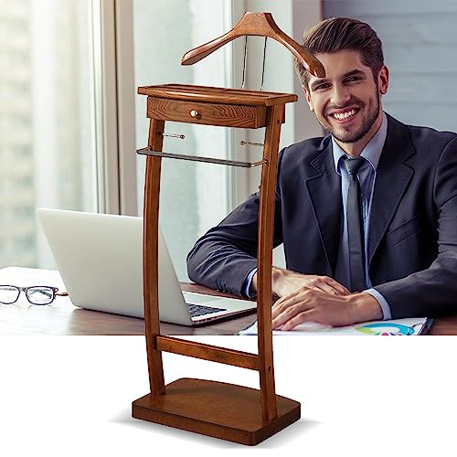 Valet Stand Hölzern Herrendiener Stummer Diener aus Holz Metall Damen Herren mit Aufbewahrungsfach Kleiderbutler für Jackett und Hose Flur-Ankleidezimmer Kleiderständer