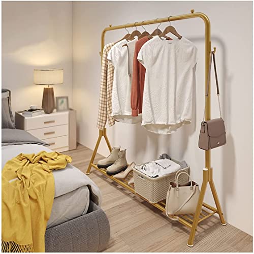 Kleiderständer Kleiderbügel Freistehender Kleiderständer Kleiderständer Hochleistungs-Kleiderständer 2 Seitenhaken Für Innenschlafzimmer-Kleiderständer Kinder (Farbe: Gold, Größe: