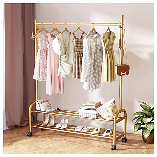 STARMS Kleiderständer Aus Metall Für Das Schlafzimmer, Rollbarer Kleiderständer Zum Aufhängen Von Kleidung Auf Rädern, Bietet Ausreichend Platz Zum Aufhängen Vieler Kleidungsstücke/Gold/100Cm