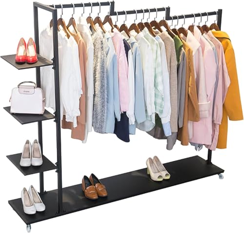 CATANK Kleiderständer, Rollbarer Kleiderständer, Garderobenständer Mit Rädern Und 4-stufigem Regal, Kleiderständer, Kleiderstange, Schlafzimmer-Kleiderbügel Für Den Heim-/Einzelhandelsgeb