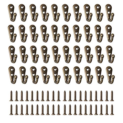 Bateya 40 Stk Wandhaken, Vintage Einzelne Haken Mini Robenhaken Garderobenhaken mit 80 Stk Schrauben, Garderobenhaken aus Metall für Badezimmer Kleiderhaken antik Bronzen Haken