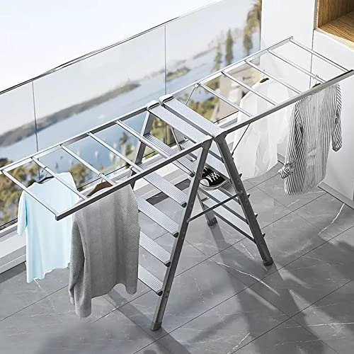 Wäscheständer Klappleiter Wäscheständer Aluminiumlegierung Wäscheständer Platzsparender Wäscheständer Wäscheständer Outdoor Verbreiterte Stufen Für Wäsche Bad Balkon Grau Klappbar L