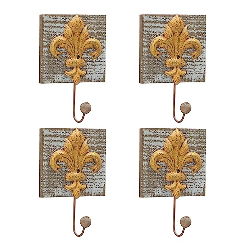 Generisch Handtuchhalter 4 Stück Wandhaken Garderobenhaken Rustikal Lilie Holz Eisen Kleiderhaken Landhaus Handtuchhaken Shabby Chic Wanddeko Metallhaken für Bad Küche Kleiderschrank Blau