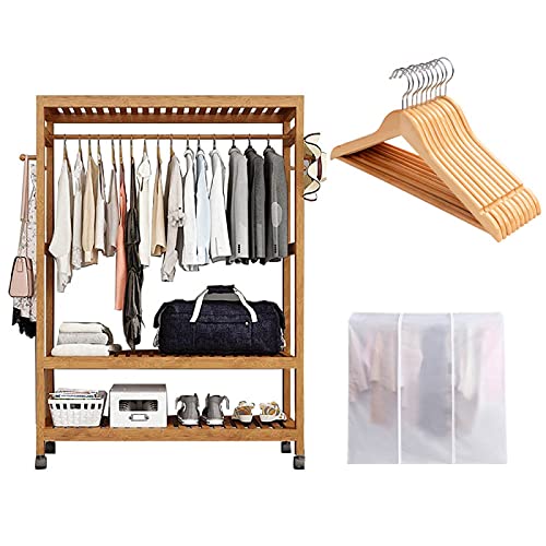 ZLECB Kleiderständer Holz,Bambus Kleiderständer Schubladen, Offener Kleiderschrank aus Bambus,Multifunktionaler Kleiderständer Kleiderständer (mit Schutzhülle + Aufhänger),100cm
