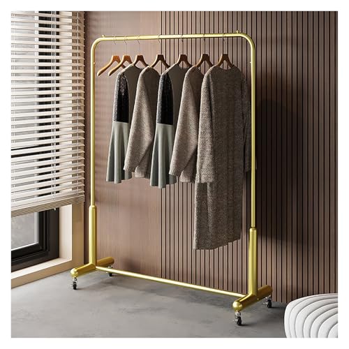 Robuster rollbarer Kleiderständer aus Metall mit Rollen, tragbarer Kleiderschrank-Organizer für Schlafzimmer und Wohnzimmer (Gold, 100 x 135 x 40 cm)