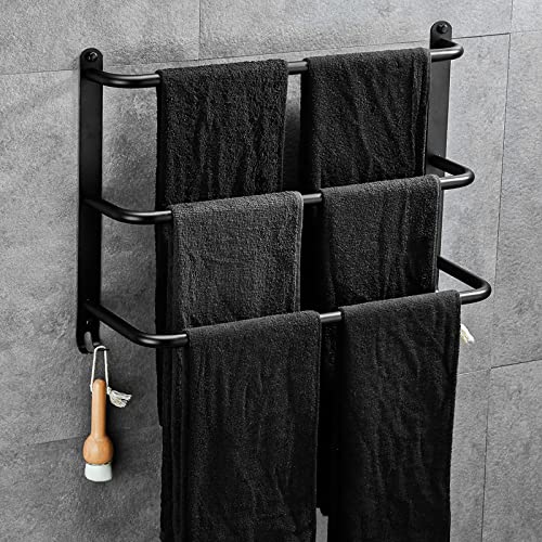 Yeegout No Drill 3-Tiers Handtuchhalter Edelstahl-Handtuchhalter für Bad Küche und Toilette Schwarz