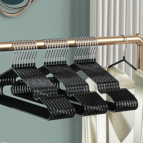 Kleiderbügel Metall (40 cm) – 20 Stück Platzsparende Kleiderbügel für Erwachsene,0,4cm Dick, Belastbar mit Schwerer Kleidung,Bügel mit rutschfest Nut für Mäntel, Hosen (schwarz)