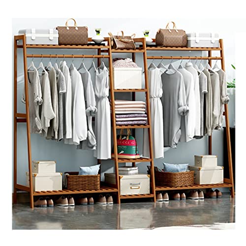 Generic Bambus-Trapez-Kleiderständer mit 7-stöckigen Aufbewahrungsregalen Multifunktionaler Kleiderständer, Kleiderständer für Schlafzimmer Wohnzimmer (Color : Brown, Size : 190 * 40 * 140cm)